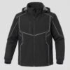 Men’s Black Softshell Jacket with Reflective Trim, Full-Zip Front & Hood