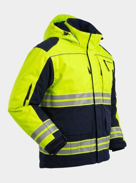 Men's Hooded Utility Work Jacket with Fluorescent Visibility Stripes